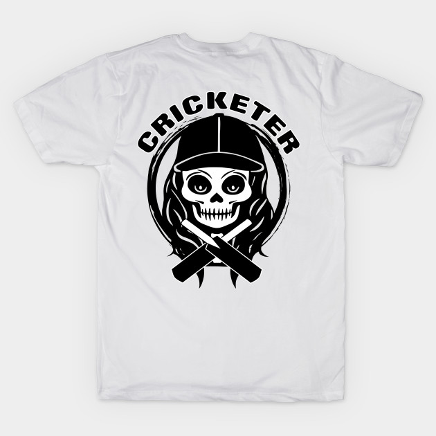 Female Cricketer Skull and Cricket Bats Black Logo by Nuletto